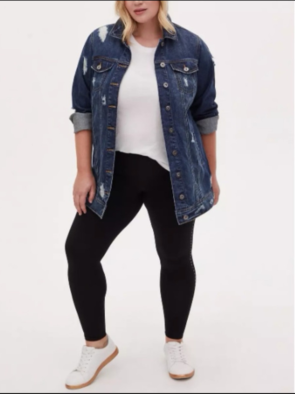 torrid Dark Blue Distressed Denim Jacket